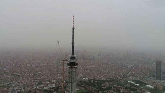 Anten kısmında sona gelinen Çamlıca Kulesi&#039;nin havadan görüntüleri