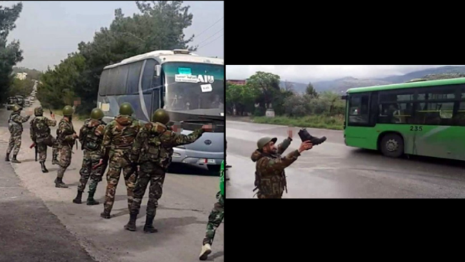 Esad askerleri, Doğu Guta&#039;dan tahliye edilen sivilleri taciz etti