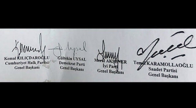 İşte 4 parti liderinin imzaladığı protokol