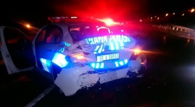 Tır polis aracına çarptı, 2 memur yaralandı