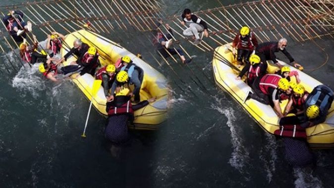 Raftingde korku dolu anlar! Şelaleye metreler kala kurtarıldılar