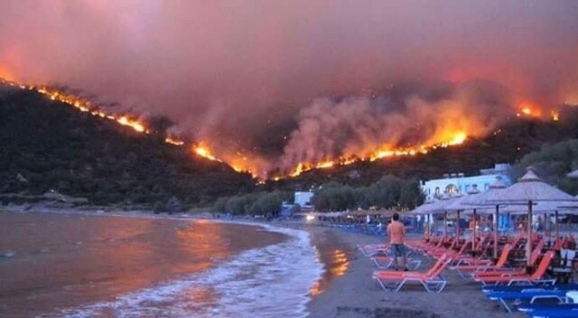 Sisam Adası’ndaki yangında 5 otel tahliye edildi