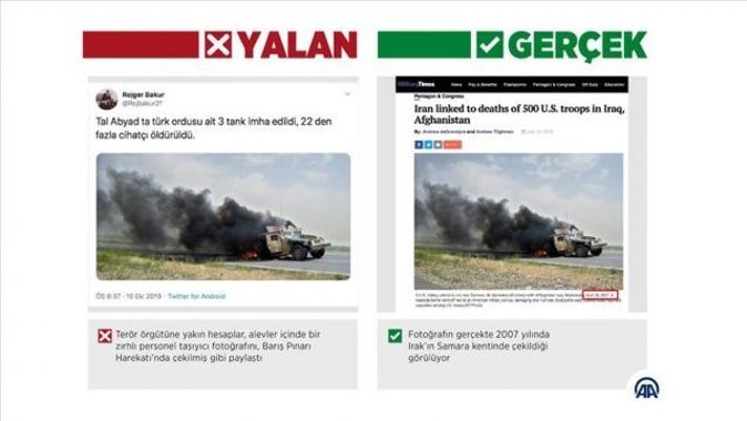 Barış Pınarı Harekatı aleyhine &#039;yanan askeri araç&#039; fotoğraflarıyla manipülasyon