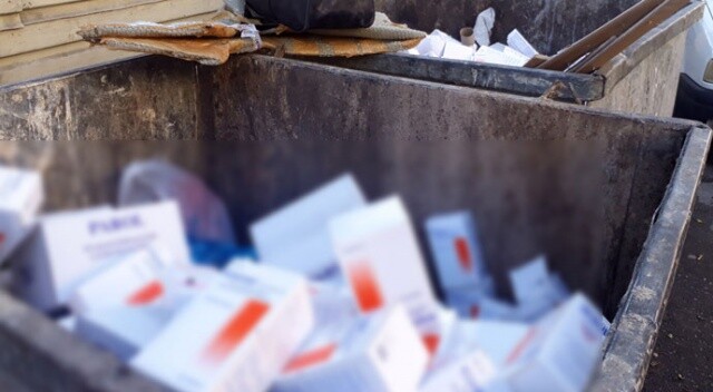 Çöp konteynerinde yüzlerce kutu ilaç bulundu
