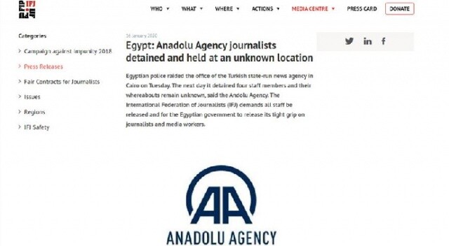 Uluslararası Gazeteciler Federasyonu&#039;ndan Mısır&#039;a AA çalışanlarının serbest bırakılması çağrısı