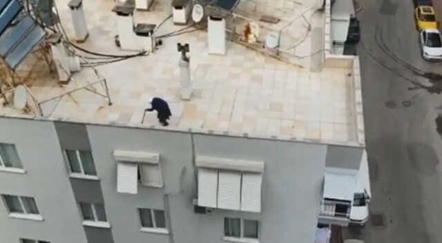 Antalya’da 65 yaş üstü yaşlı teyze dışarı çıkamayınca çatıda gezdi