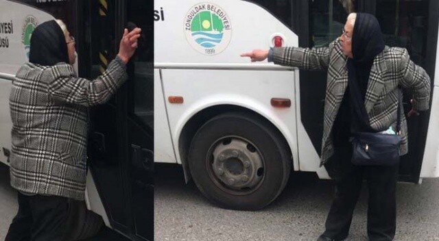 Yaşlı kadın yasağa rağmen otobüse binmek için dakikalarca direndi