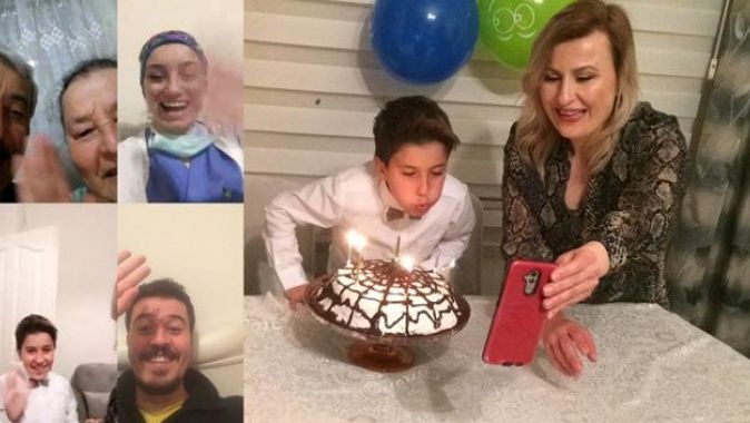 Sağlıkçı anne baba çocuklarının yaş gününü görüntülü kutladılar