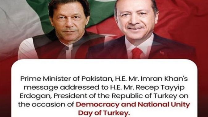 Pakistan Başbakanı Khan&#039;dan Erdoğan&#039;a &quot;15 Temmuz Milli Birlik Günü&quot; mesajı