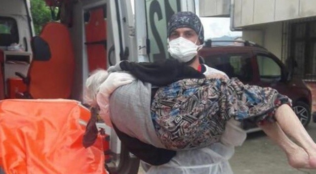 Rize sağlık çalışanı hastayı ambulansa kadar kucağında taşıdı