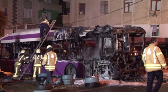 Kavacık&#039;ta özel halk otobüsü alev alev yandı