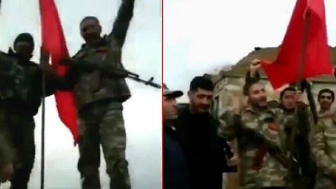 Azerbaycan askerleri Karabağ’a Türk bayrağı dikti
