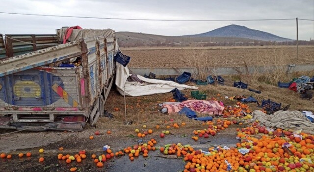 Virajı alamayan meyve yüklü kamyon şarampole uçtu: 2 ölü, 2 yaralı