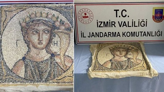 İzmir&#039;de Roma dönemine ait 2 bin yıllık mozaik ele geçirildi