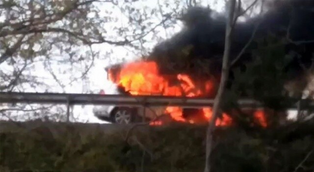 TEM Otoyolu&#039;nda araç alev alev yandı