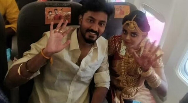 Hindistanlı çift, koronavirüs kısıtlamalarından kurtulmak için uçakta evlendi