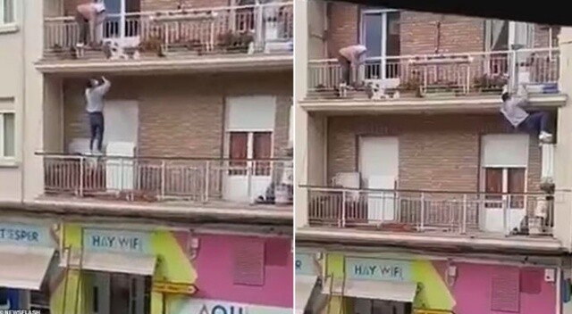 İkinci katın balkonuna tırmanıp komşusunu kurtardı