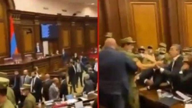 Ermenistan parlamentosunda kavga! Askerler müdahale etti