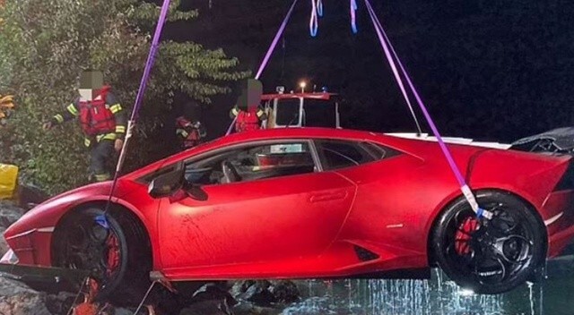 Fren yerine gaza bastı, Lamborghini’siyle göle uçtu