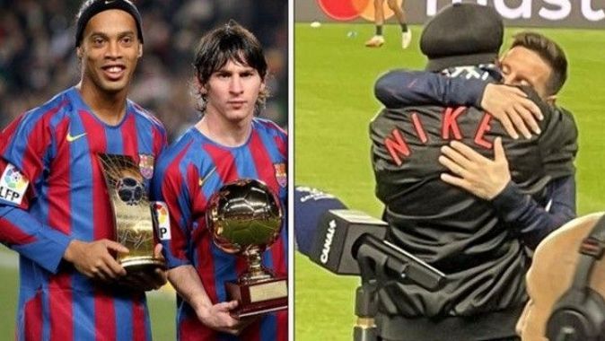 PSG-Leipzig maçında duygusal anlar! Messi  Ronaldinho’ya doya doya sarıldı