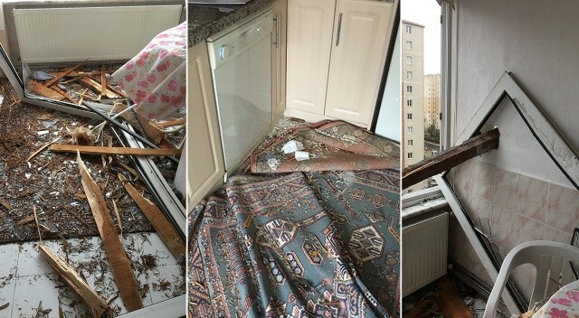 Fırtınada uçan binadan kopan parçalar karşı eve girdi