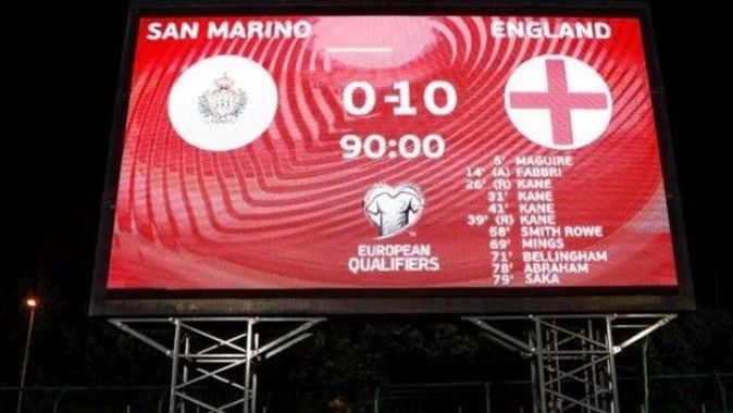 İngiltere San Marino’yu 10-0 mağlup etti: Tabelada golü yazacak yer kalmadı