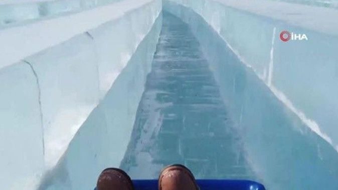 Çin’de 423 metre uzunluğundaki buz kaydırağına büyük ilgi