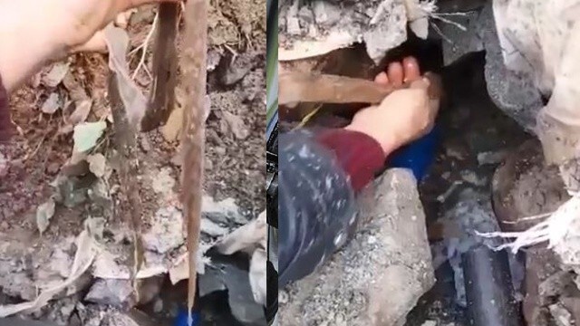 İçme suyu şebekesindeki arızanın kaynağına giden köylüler, boruda 1 metrelik yılan derisi buldu