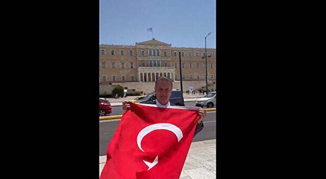 Mustafa Sarıgül, Yunanistan Parlamentosu önünde Türk bayrağı açtı