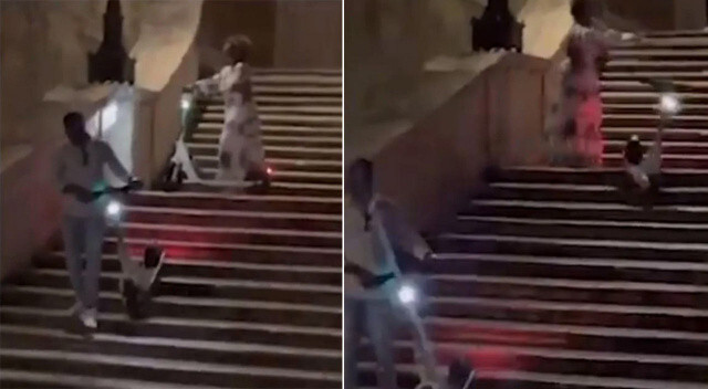 Tarihi İspanyol merdivenlerine elektrikli scooter fırlattı! 25 bin dolarlık hasara neden oldu