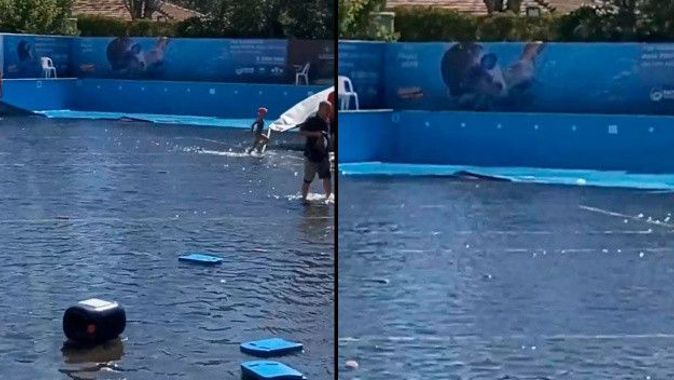 Yüzme dersinde havuz bir anda yıkıldı: Okul bahçesi göle döndü