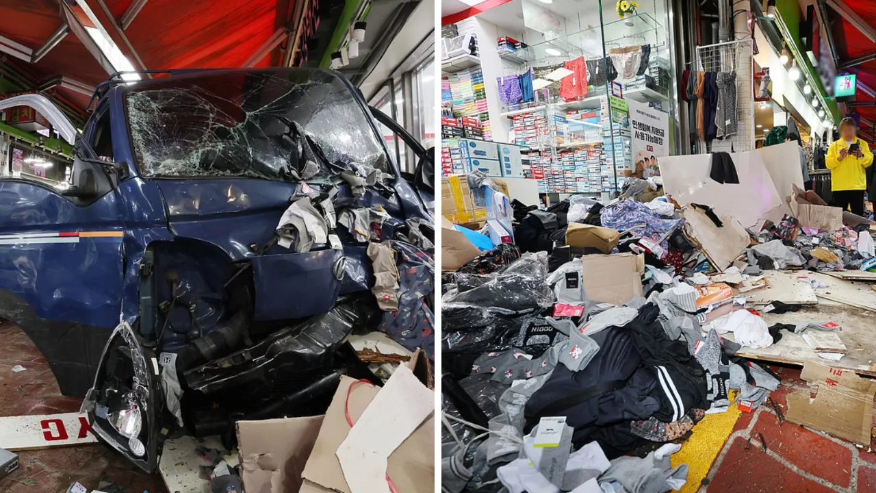 Güney Kore'de korkunç kaza! Pikap dükkana daldı, ölü ve yaralılar var