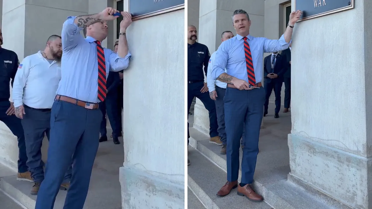 68 yıl sonra bir ilk: Pentagon’daki tabelalar değişti! Bakan bizzat vidaladı