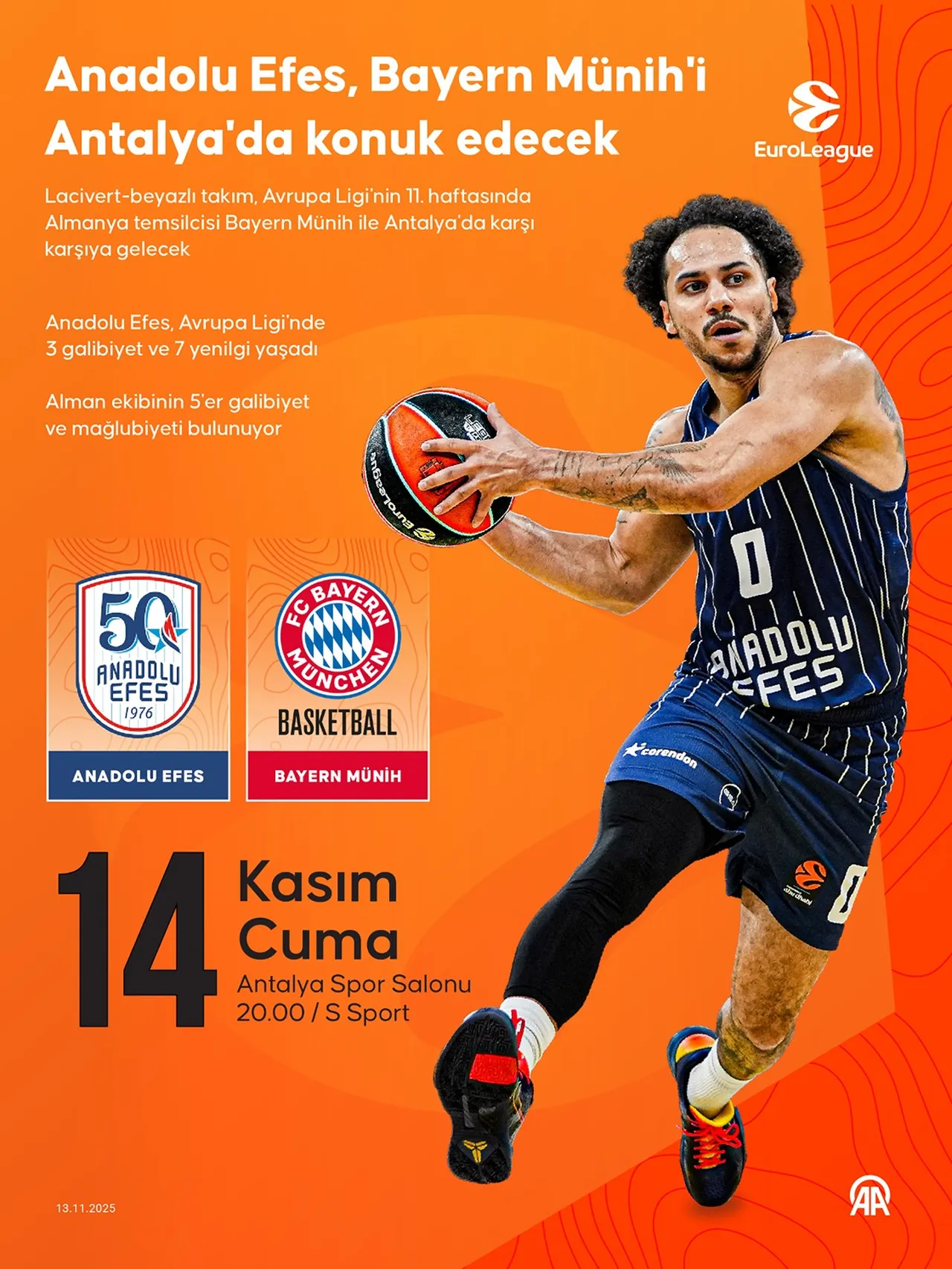 Anadolu Efes Bayern Münih maçı Antalya'da oynanacak.