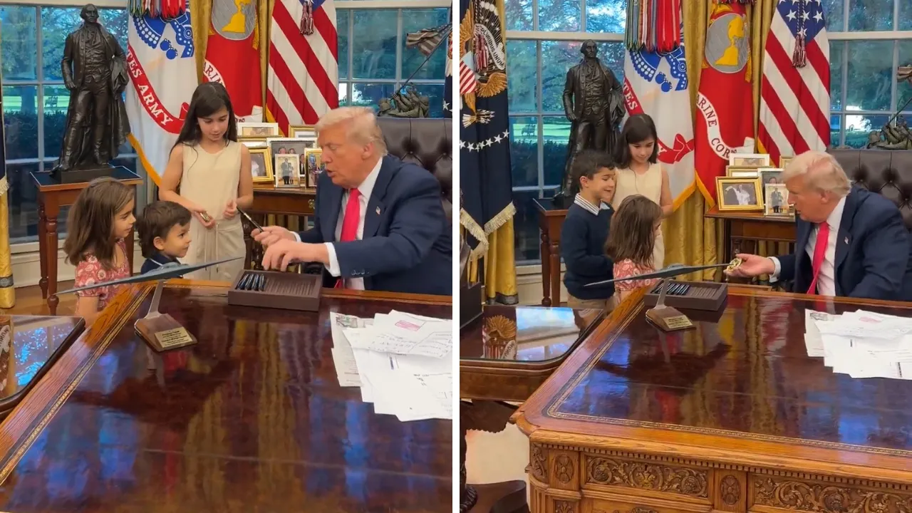 Oval Ofis'te gülümseten anlar: Trump çocuklarla şakalaşıp hediye dağıttı