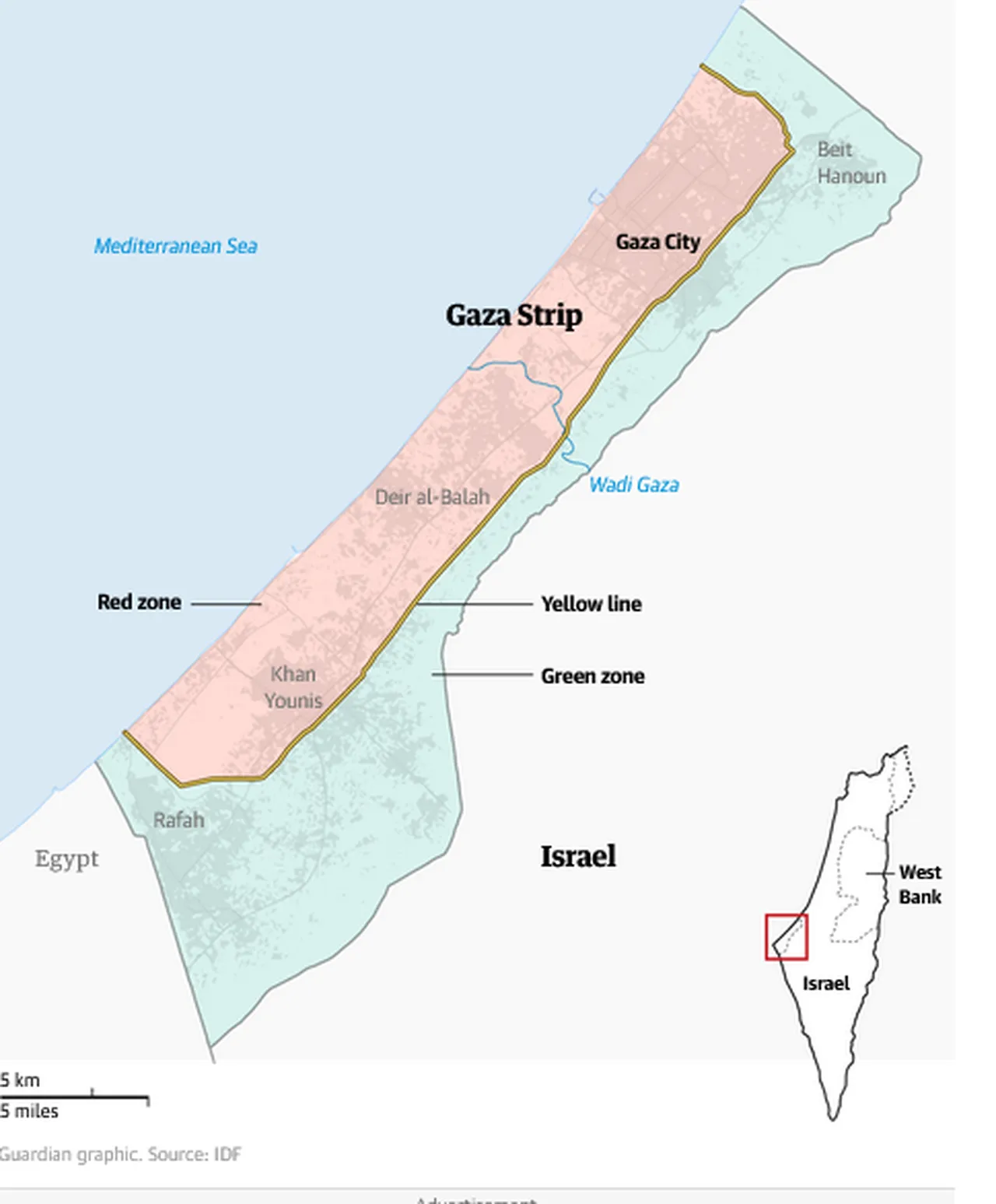 ABD, Gazze'yi uzun vadeli olarak "yeşil bölge" ve "kırmızı bölge" olarak ikiye bölmeyi planlıyor—"yeşil bölge" İsrail ve uluslararası birlikler tarafından yönetilecek ve yeniden inşaya açık olacak, "kırmızı bölge" ise neredeyse tüm Filistinlilerin yerinden edildiği ve yeniden inşanın planlanmadığı alan olacak.