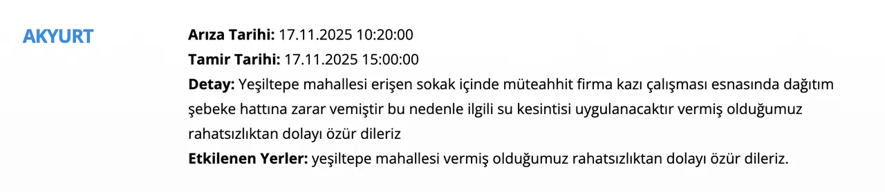 17 Kasım ASKİ su kesintisi listesi! Bugün Ankarada sular ne zaman gelecek?