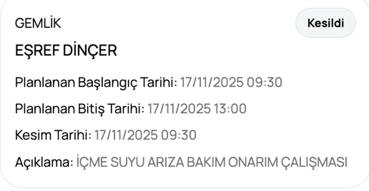 17 Kasım BUSKİ su kesintisi sorgulama! Bursada sular ne zaman gelecek, saat kaçta?