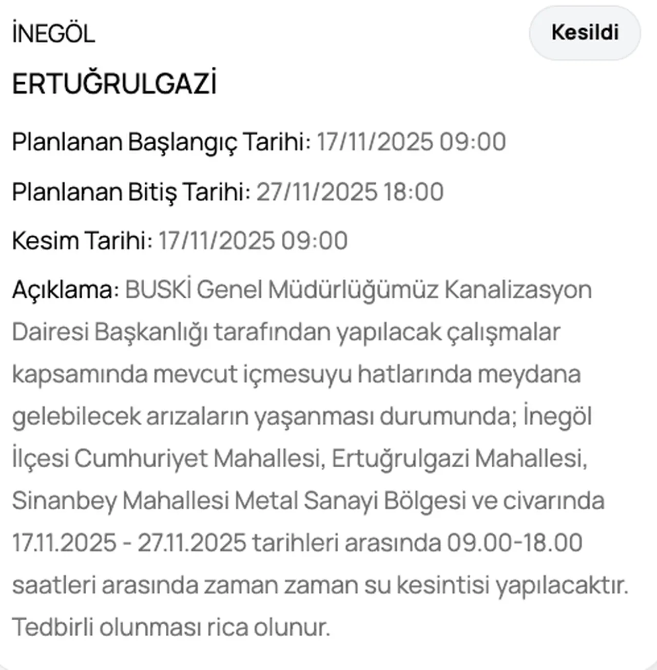 17 Kasım BUSKİ su kesintisi sorgulama! Bursada sular ne zaman gelecek, saat kaçta?