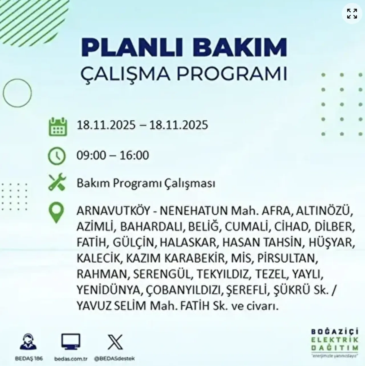 BEDAŞ’tan kritik uyarı: İstanbulda elektrikler ne zaman gelecek, saat kaçta? 18 Kasım elektrik kesintisi
