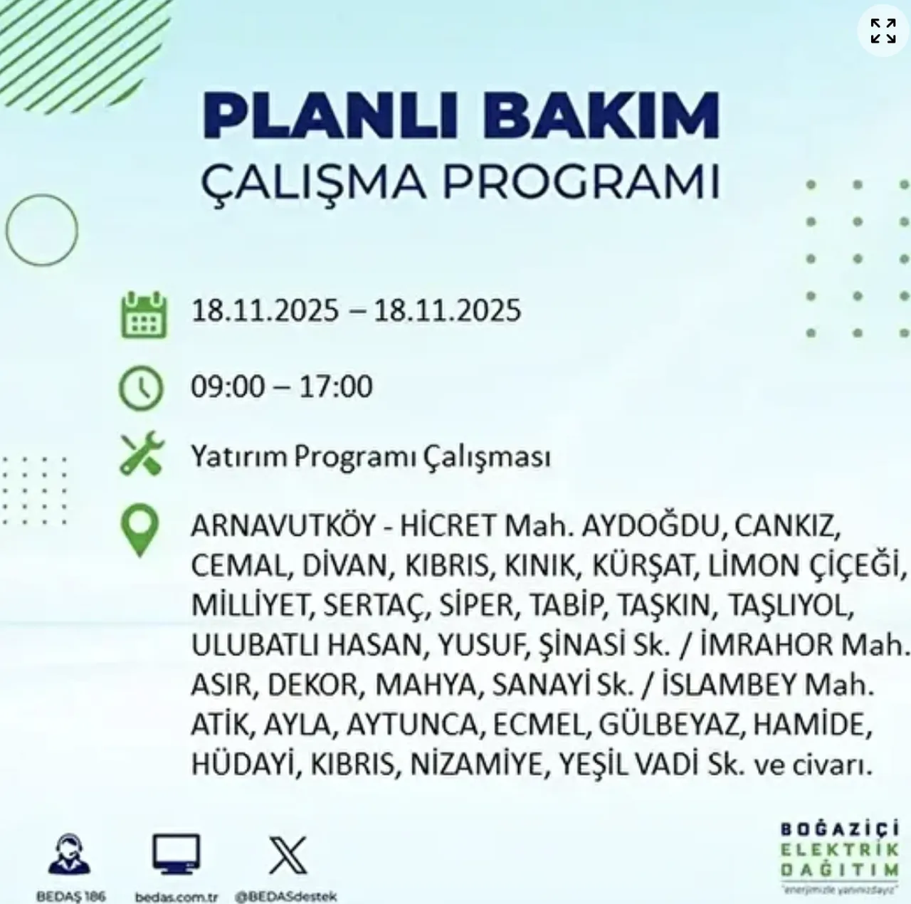 BEDAŞ’tan kritik uyarı: İstanbulda elektrikler ne zaman gelecek, saat kaçta? 18 Kasım elektrik kesintisi
