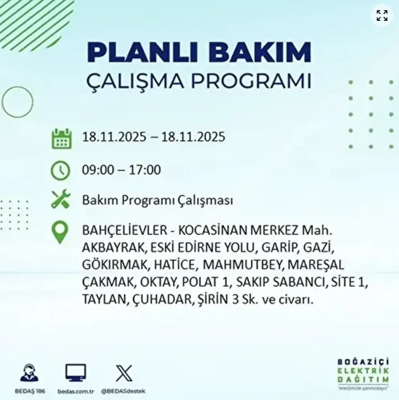 BEDAŞ’tan kritik uyarı: İstanbulda elektrikler ne zaman gelecek, saat kaçta? 18 Kasım elektrik kesintisi