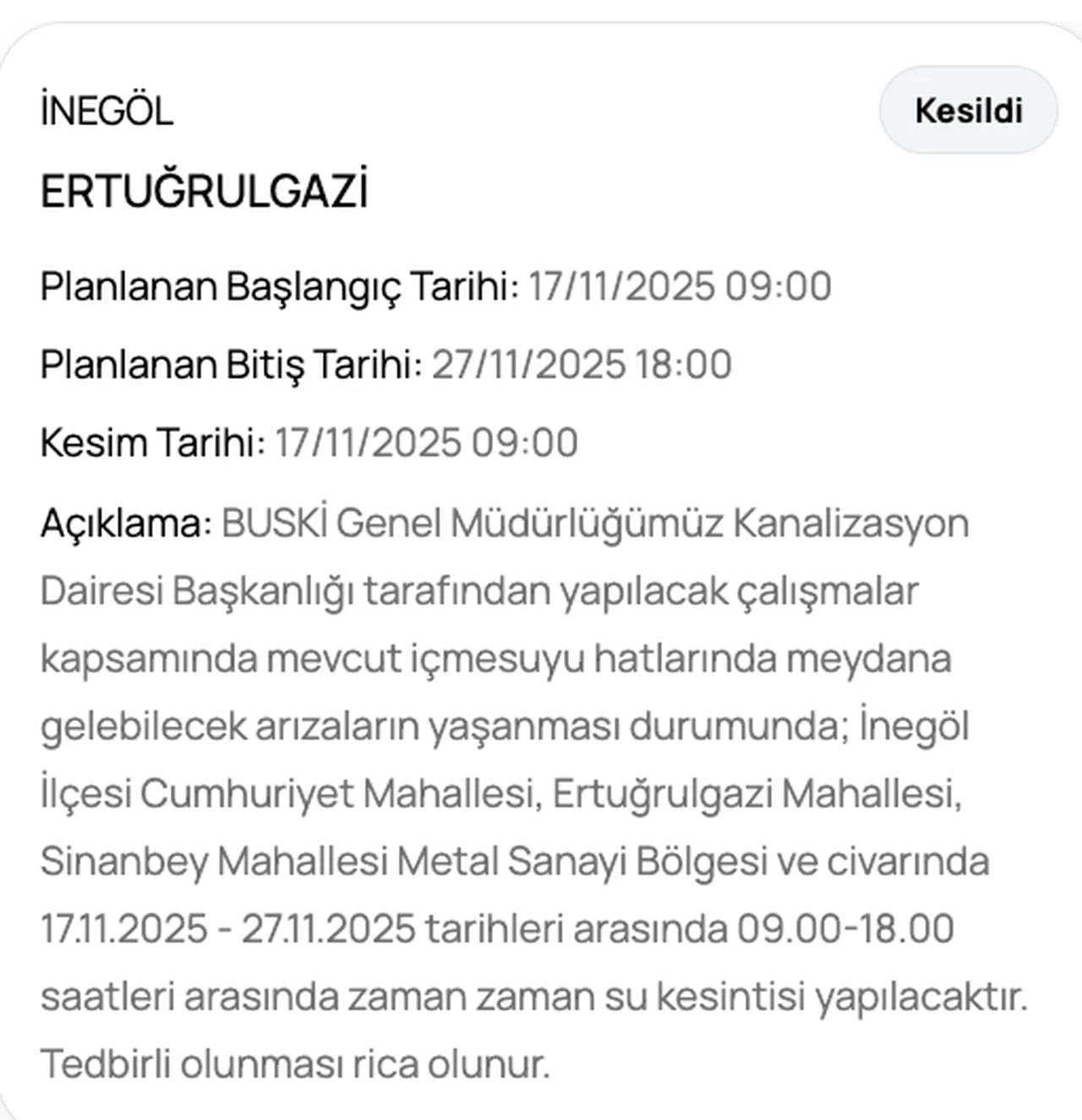 BUSKİden yeni kesinti duyurusu: 18 Kasım Bursada sular ne zaman gelecek? İnegölde kritik saatler