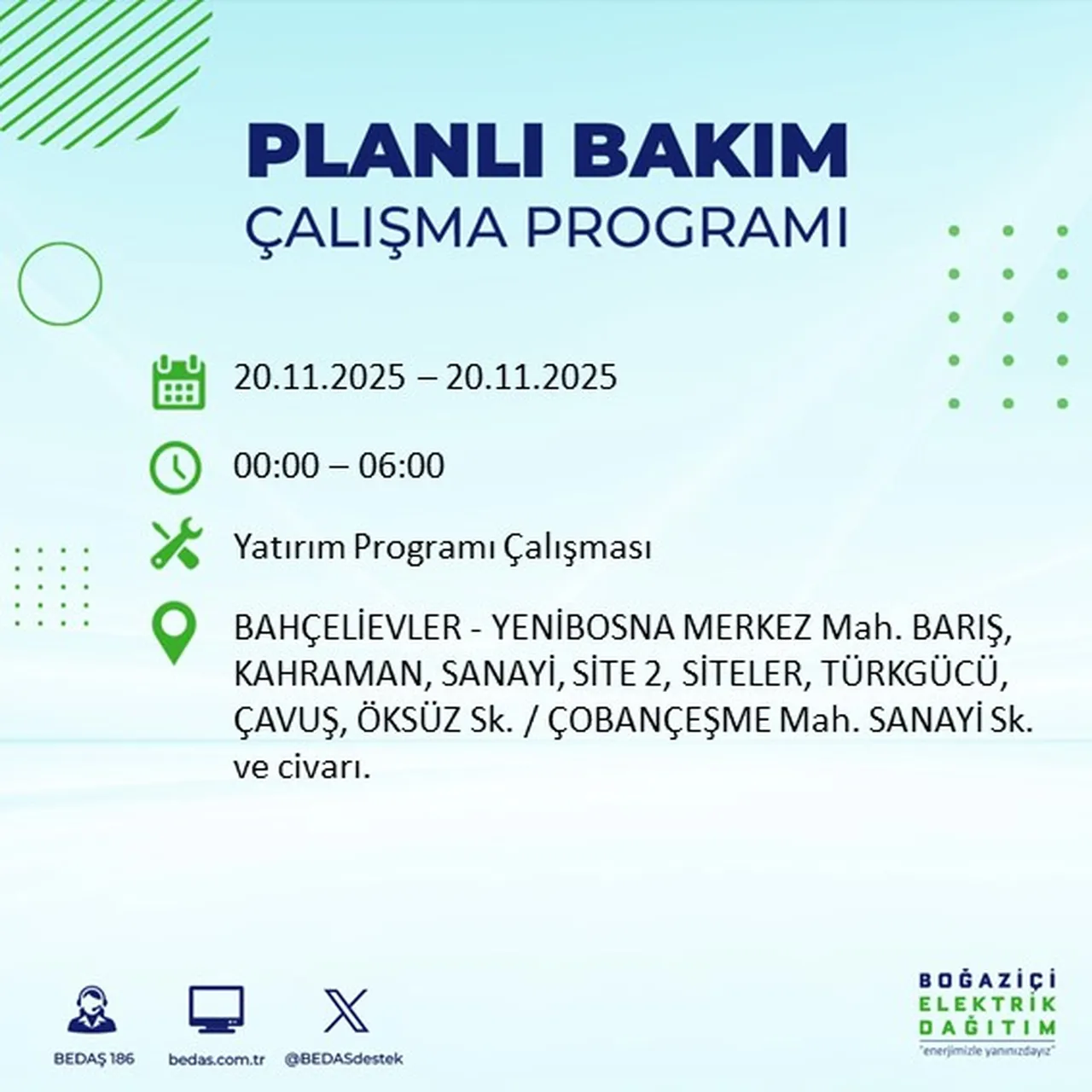 20 Kasım İstanbul elektrik kesintisi! Hangi ilçelerde etkili olacak?
