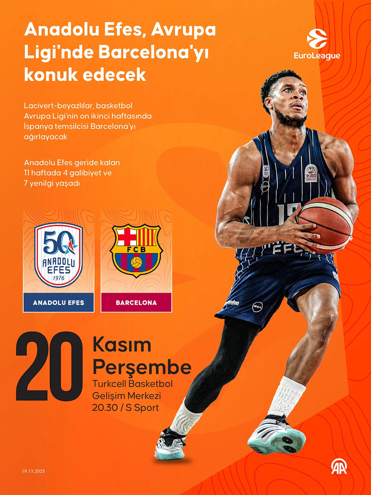 Anadolu Efes, Turkcell Basketbol Gelişim Merkezi'nde Barcelona'yı konuk edecek