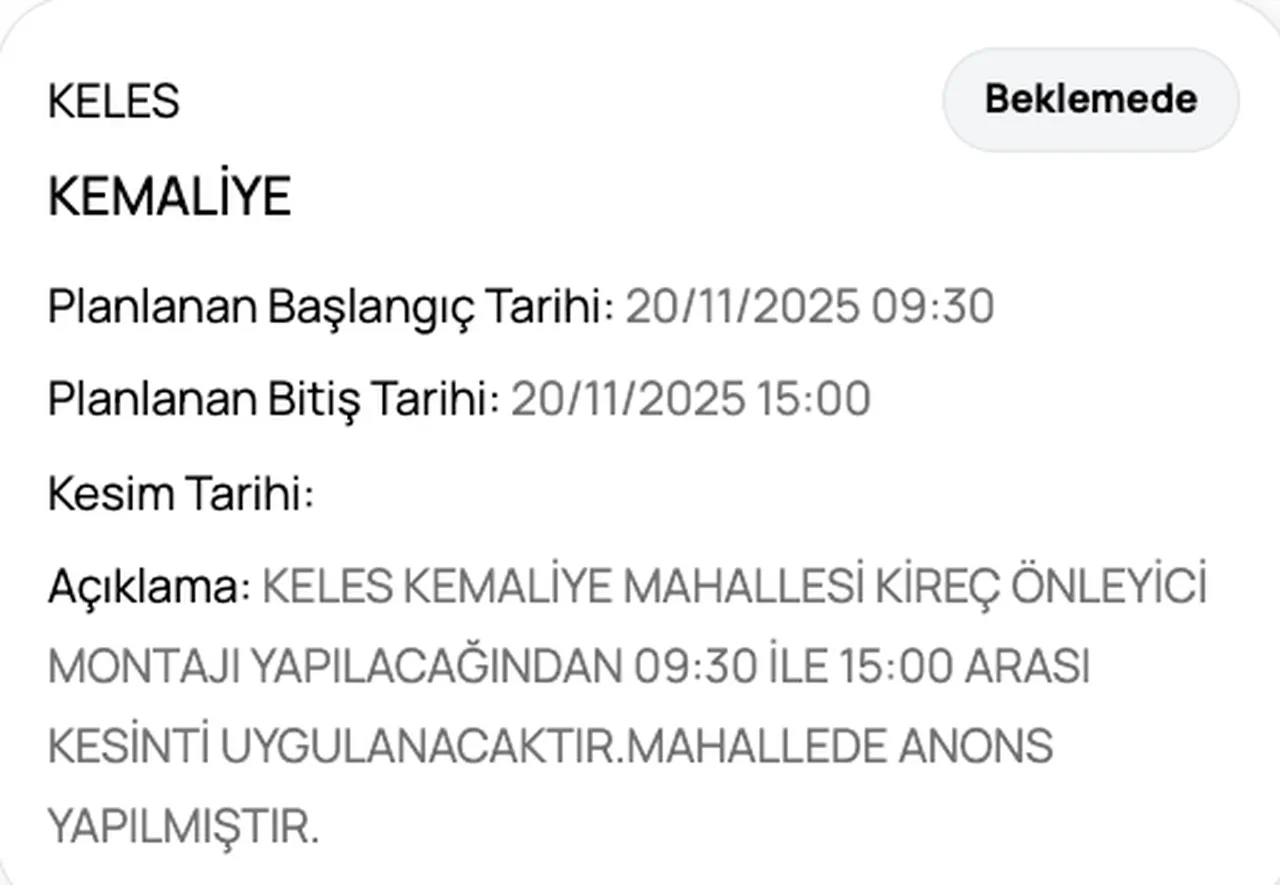 BUSKİ su kesintisi 20 Kasım! Bursada sular saat kaçta gelecek? İşlte güncel liste...