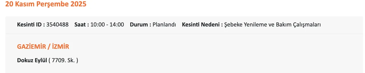 Gediz Elektrik kesintisi sorgulama! 20 Kasım Perşembe İzmirde elektrikler ne zaman gelecek?