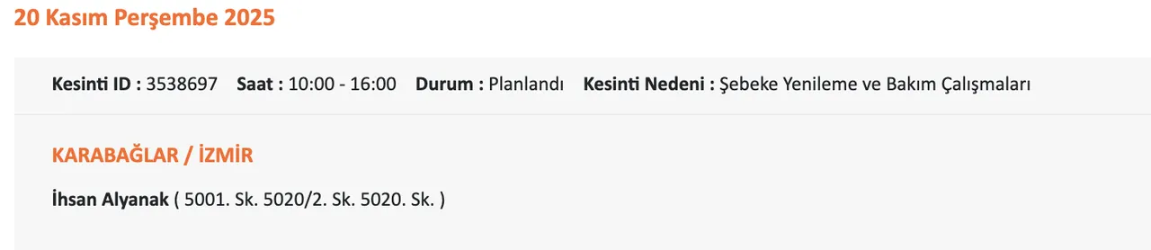 Gediz Elektrik kesintisi sorgulama! 20 Kasım Perşembe İzmirde elektrikler ne zaman gelecek?