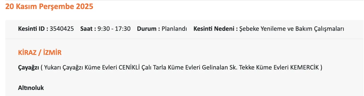 Gediz Elektrik kesintisi sorgulama! 20 Kasım Perşembe İzmirde elektrikler ne zaman gelecek?