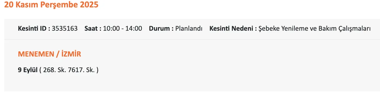 Gediz Elektrik kesintisi sorgulama! 20 Kasım Perşembe İzmirde elektrikler ne zaman gelecek?